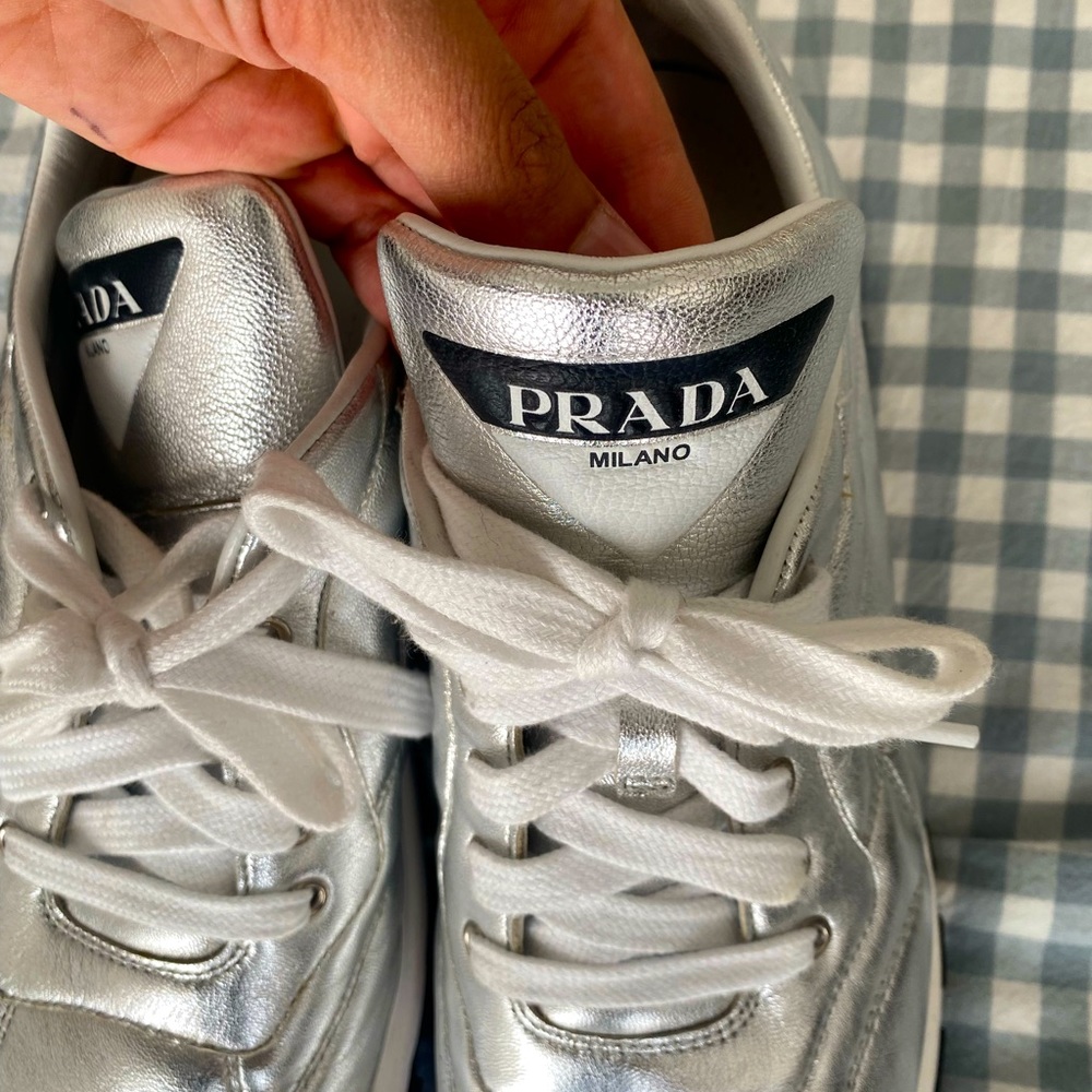 Prada shoes, Prada metallic silver sneaks - Picture 2 of 6